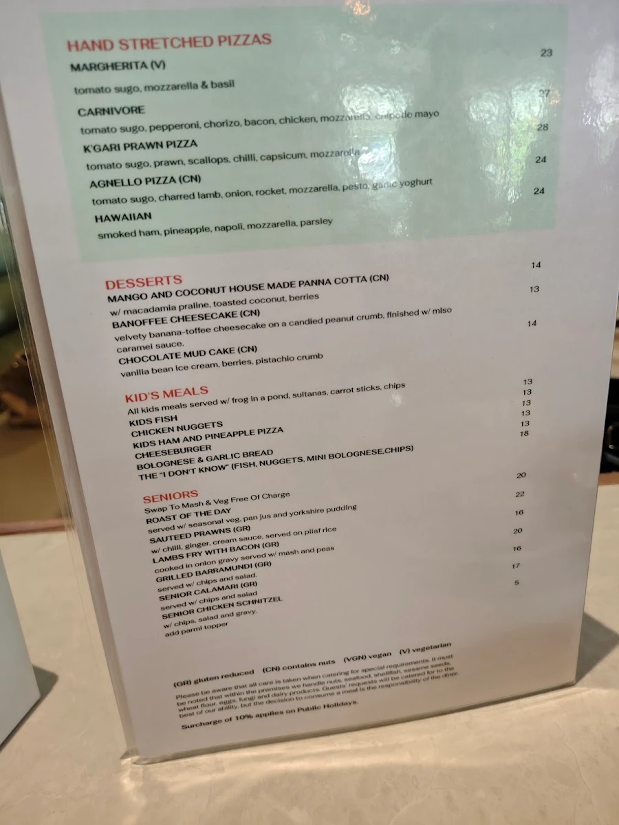 Menu, Kondari Hotel