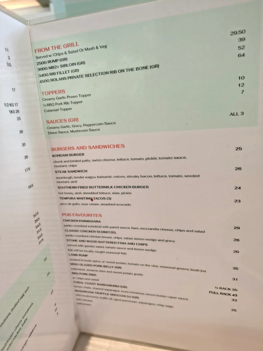 Menu, Kondari Hotel
