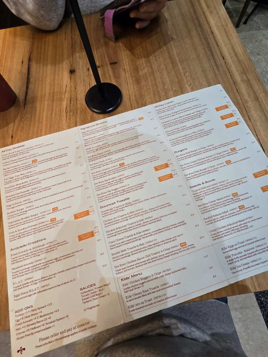 Menu, Bee Keen Cafe Parkmore