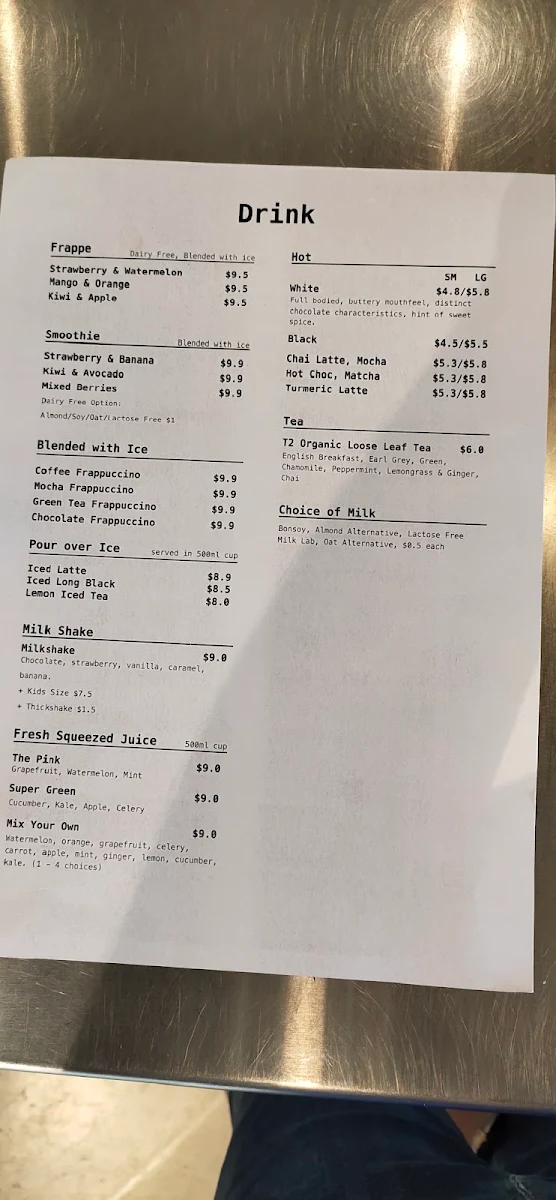 Menu, Breeze Valley Cafe