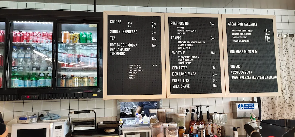 Menu, Breeze Valley Cafe