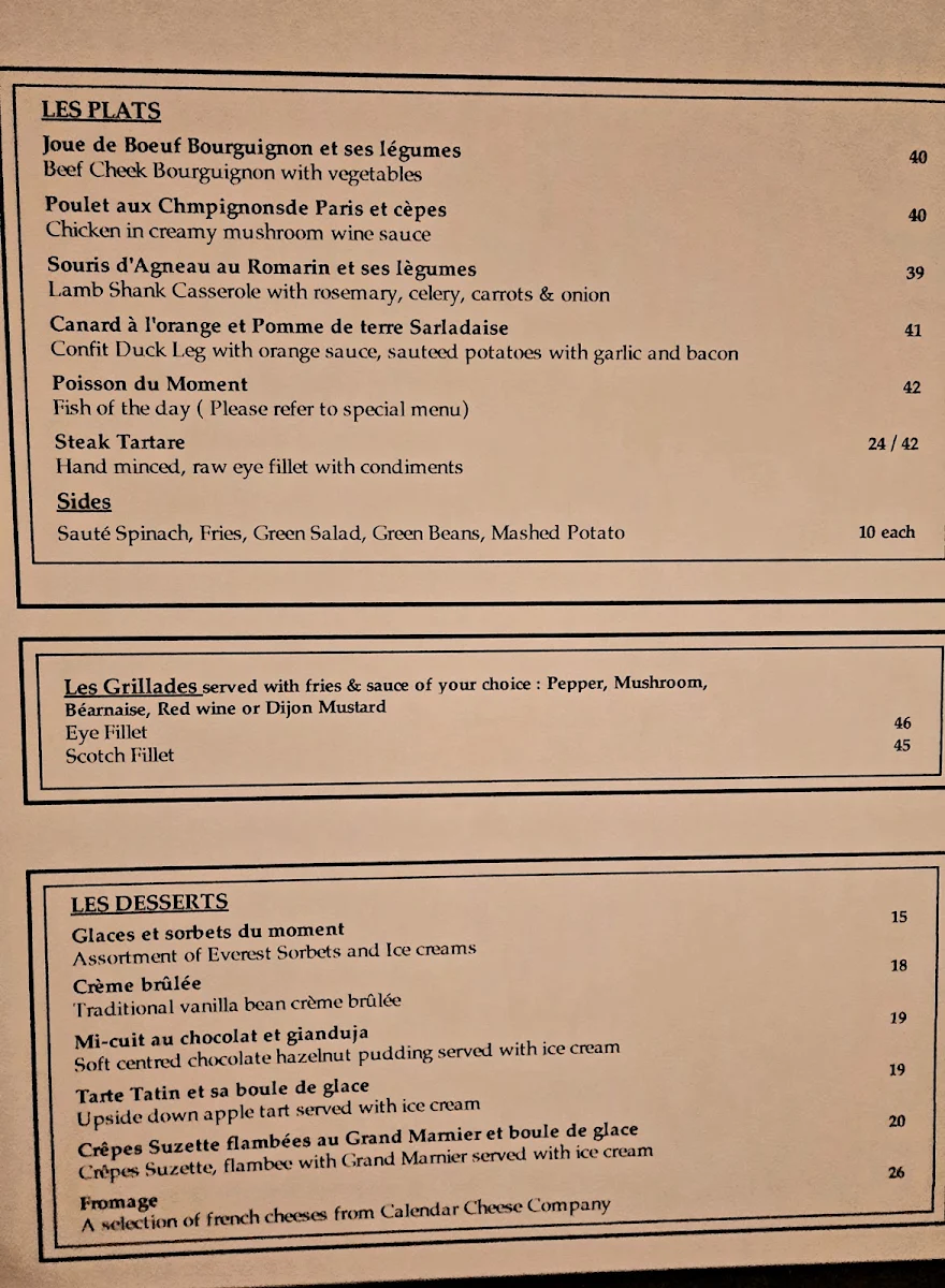 Menu, Bistro La Provence