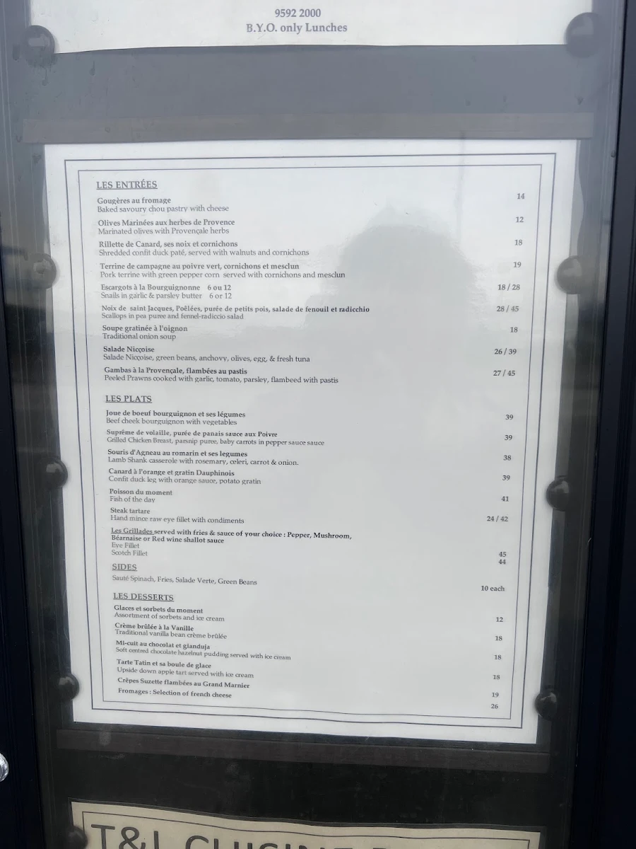Menu, Bistro La Provence