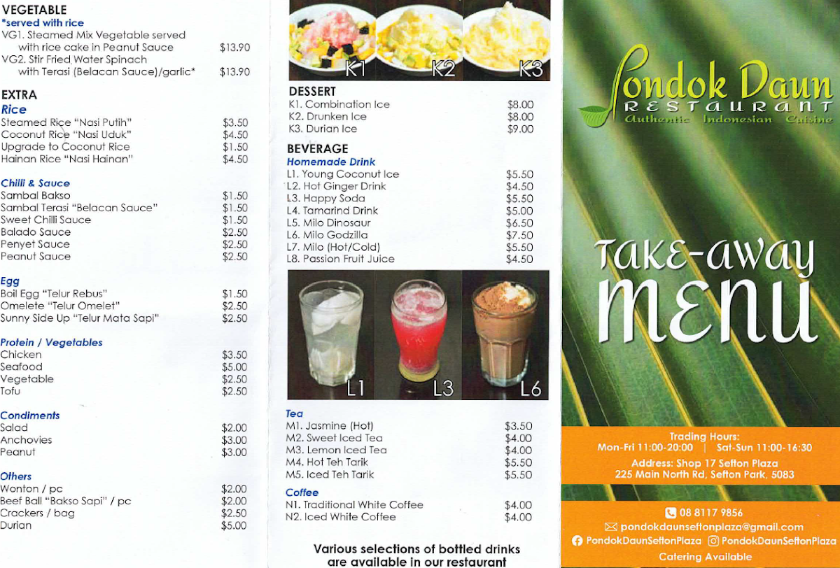 Menu, Pondok Daun Sefton Plaza