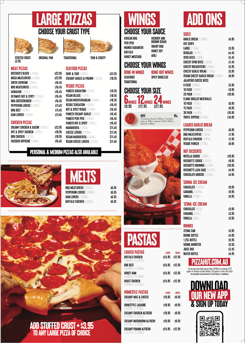 Menu, Pizza Hut Bell Post Hill