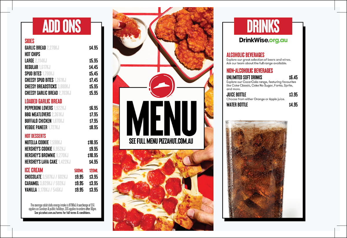 Menu, Pizza Hut Bell Post Hill
