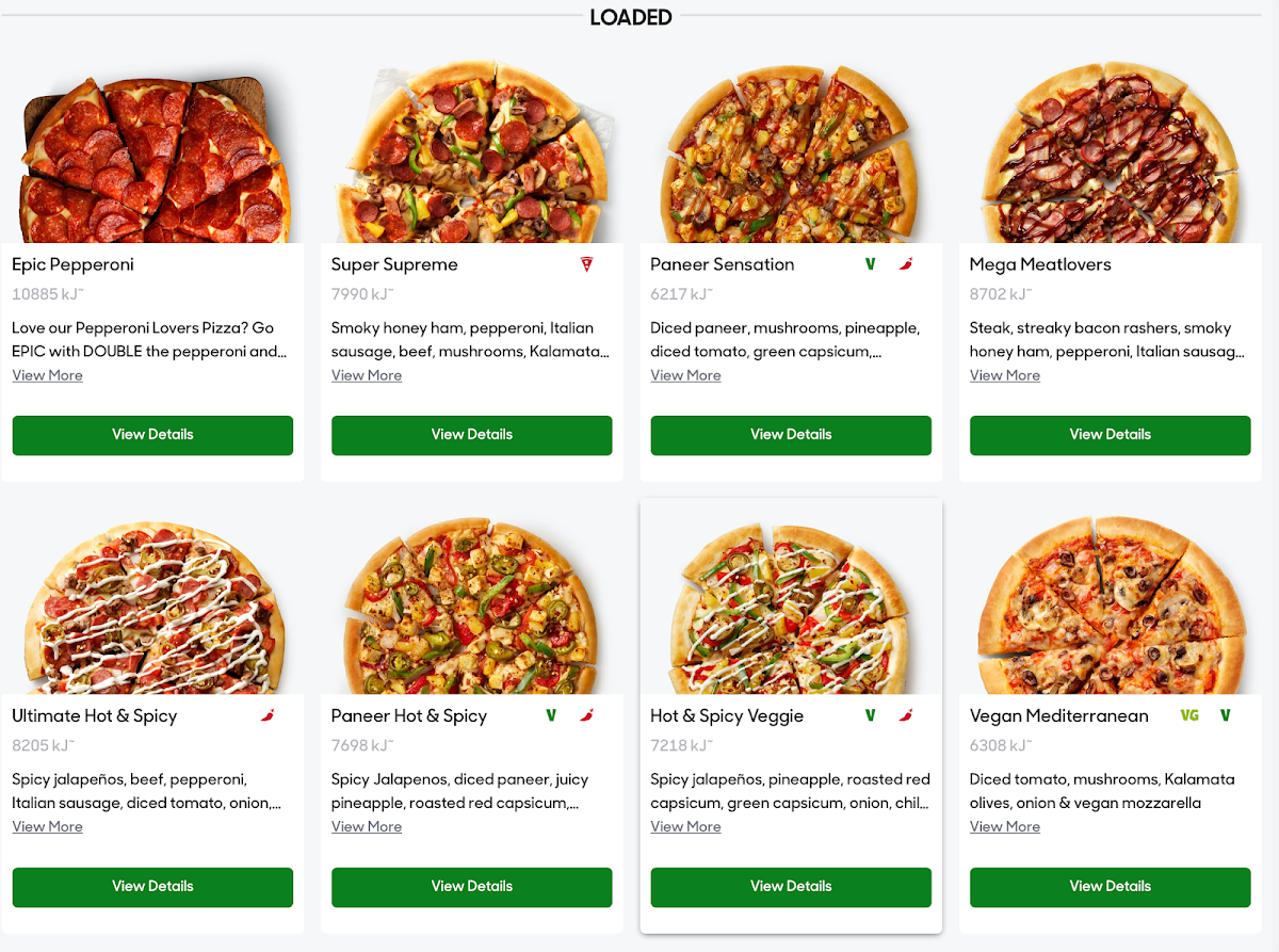 Menu, Pizza Hut Bell Post Hill