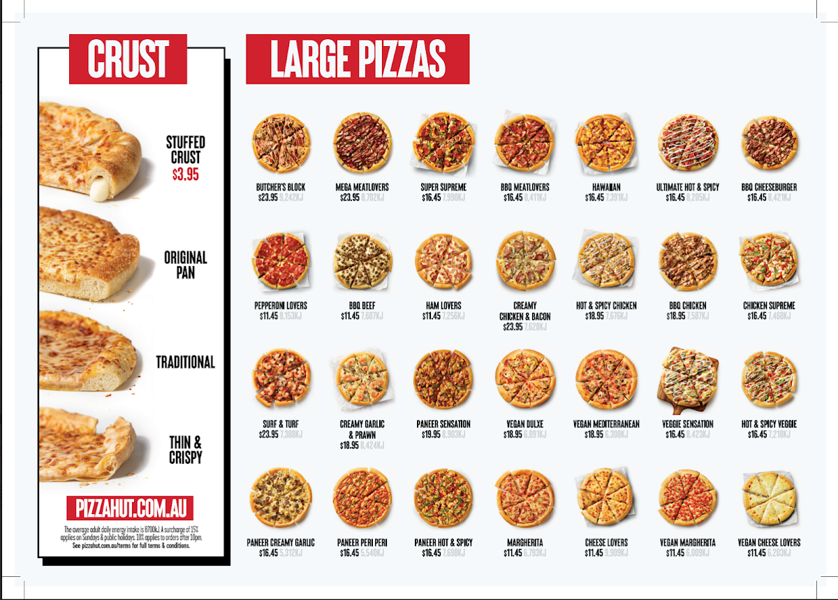 Menu, Pizza Hut Bell Post Hill