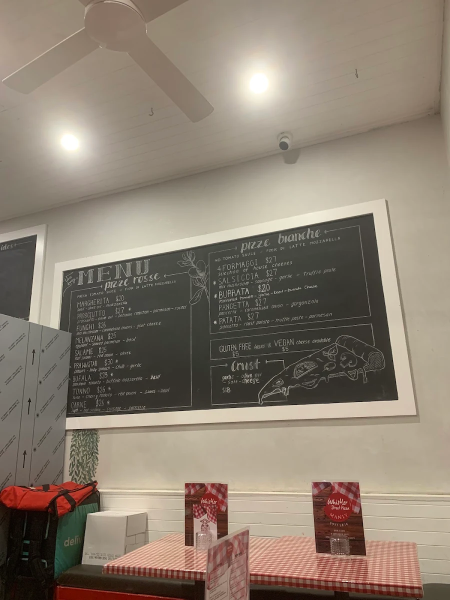 Menu, Whistler Pizza Manly