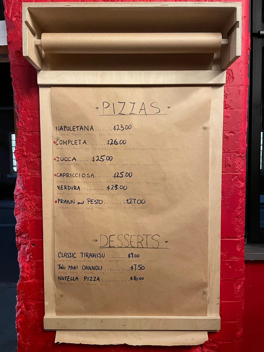 Menu, Whistler Pizza Manly