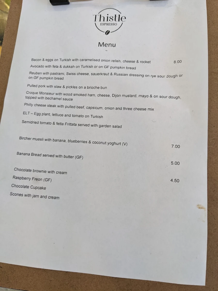 Menu, Thistle Espresso