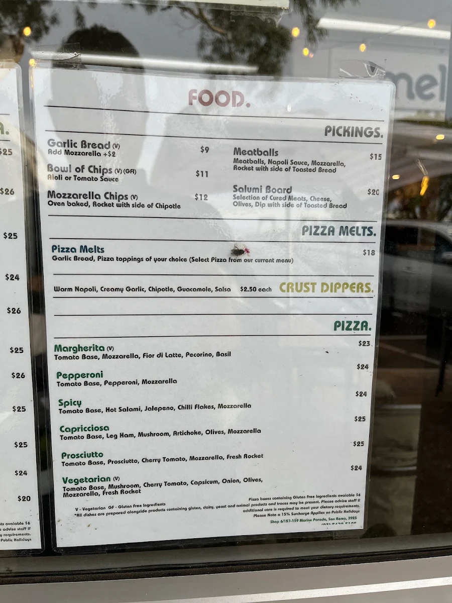 Menu, Nyojo’s Pizza Wine & Whisky San Remo