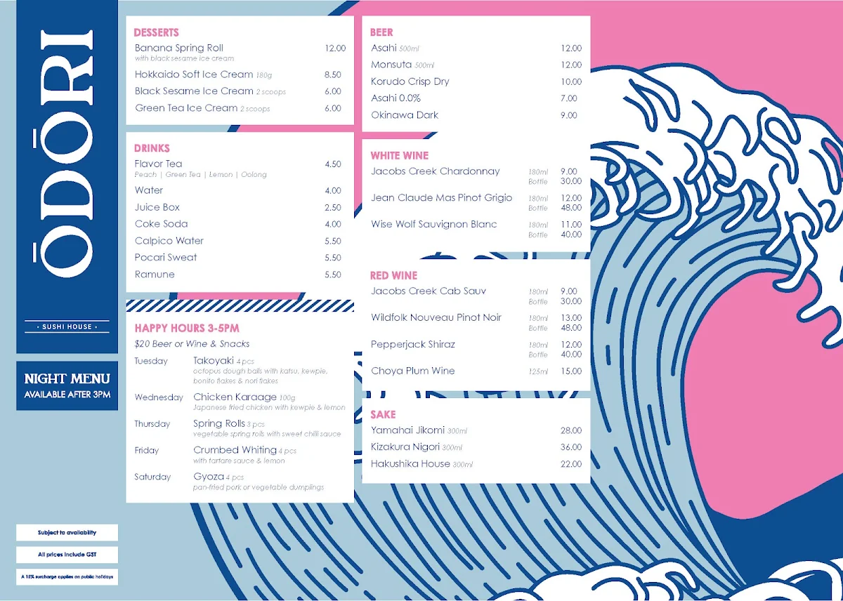 Menu, Odori Sushi House