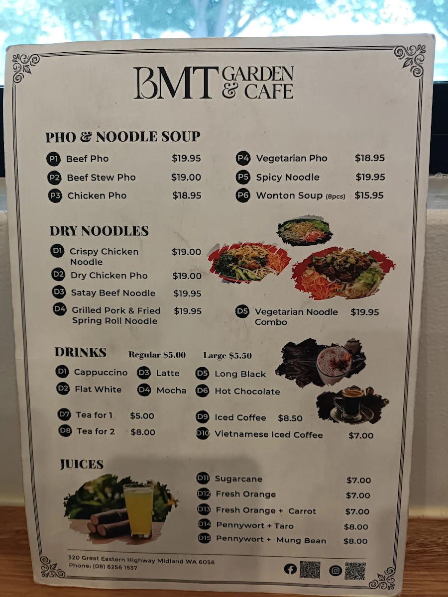 Menu, BMT Garden & Cafe