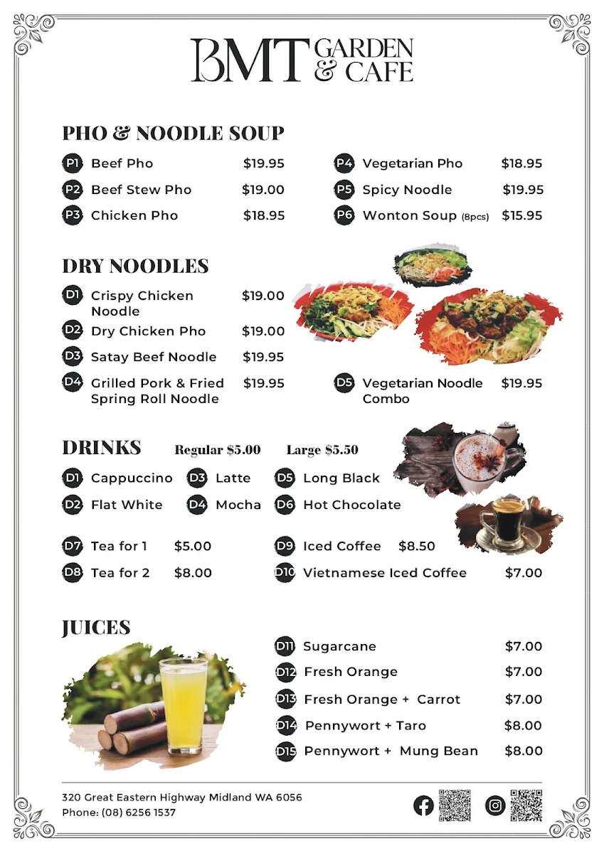 Menu, BMT Garden & Cafe