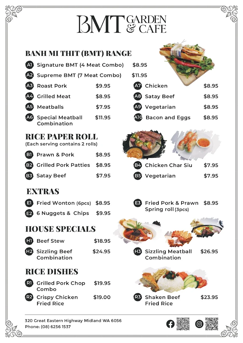 Menu, BMT Garden & Cafe