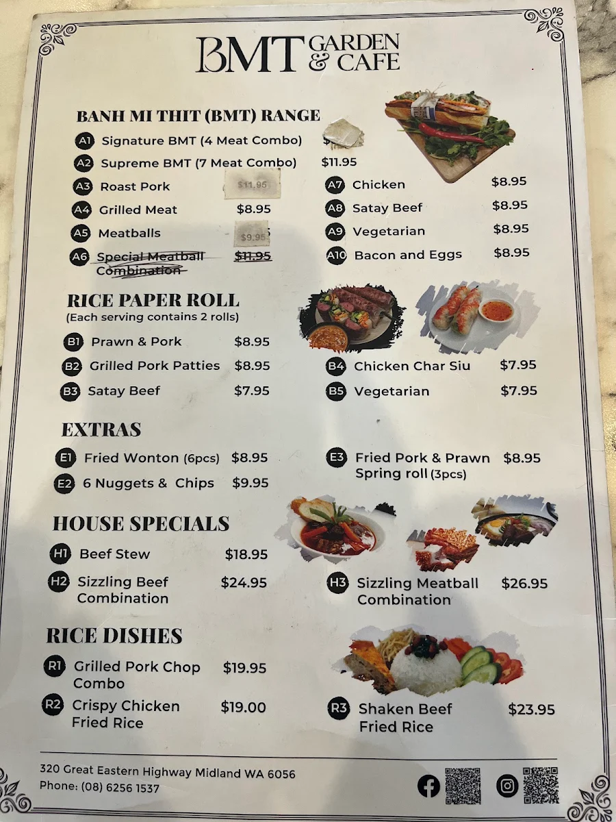 Menu, BMT Garden & Cafe