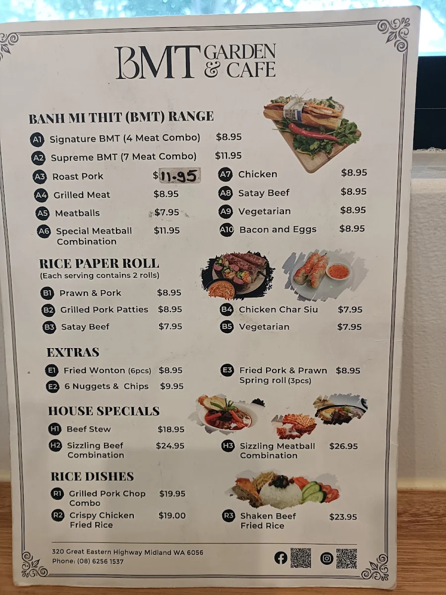 Menu, BMT Garden & Cafe