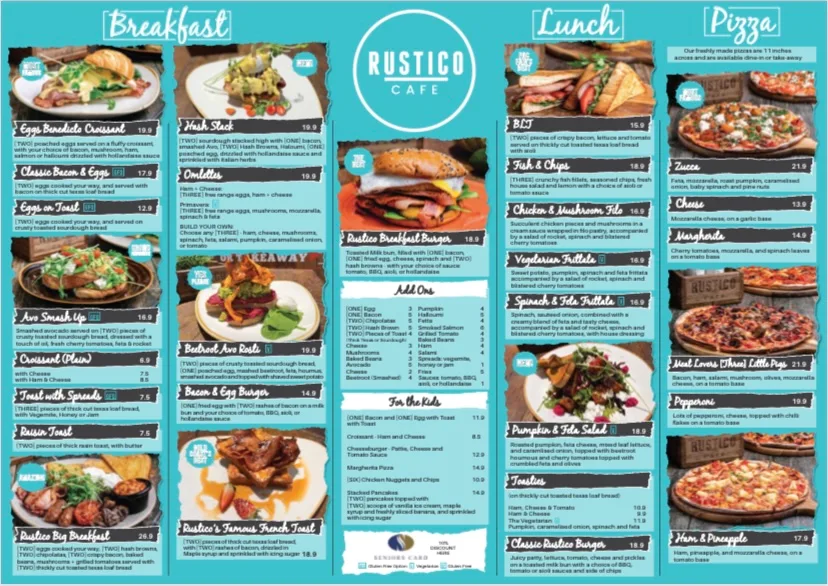 Menu, Rustico Cafe Pacific Fair