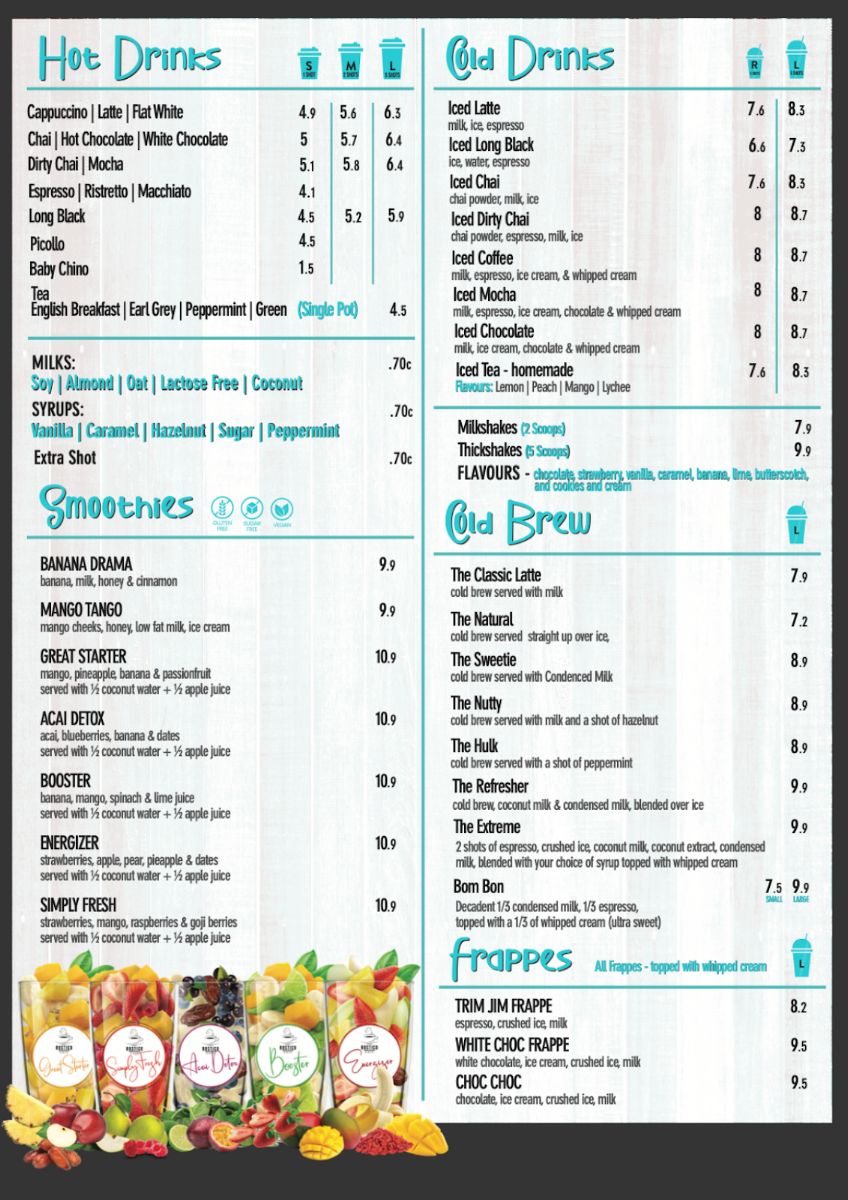 Menu, Rustico Cafe Pacific Fair