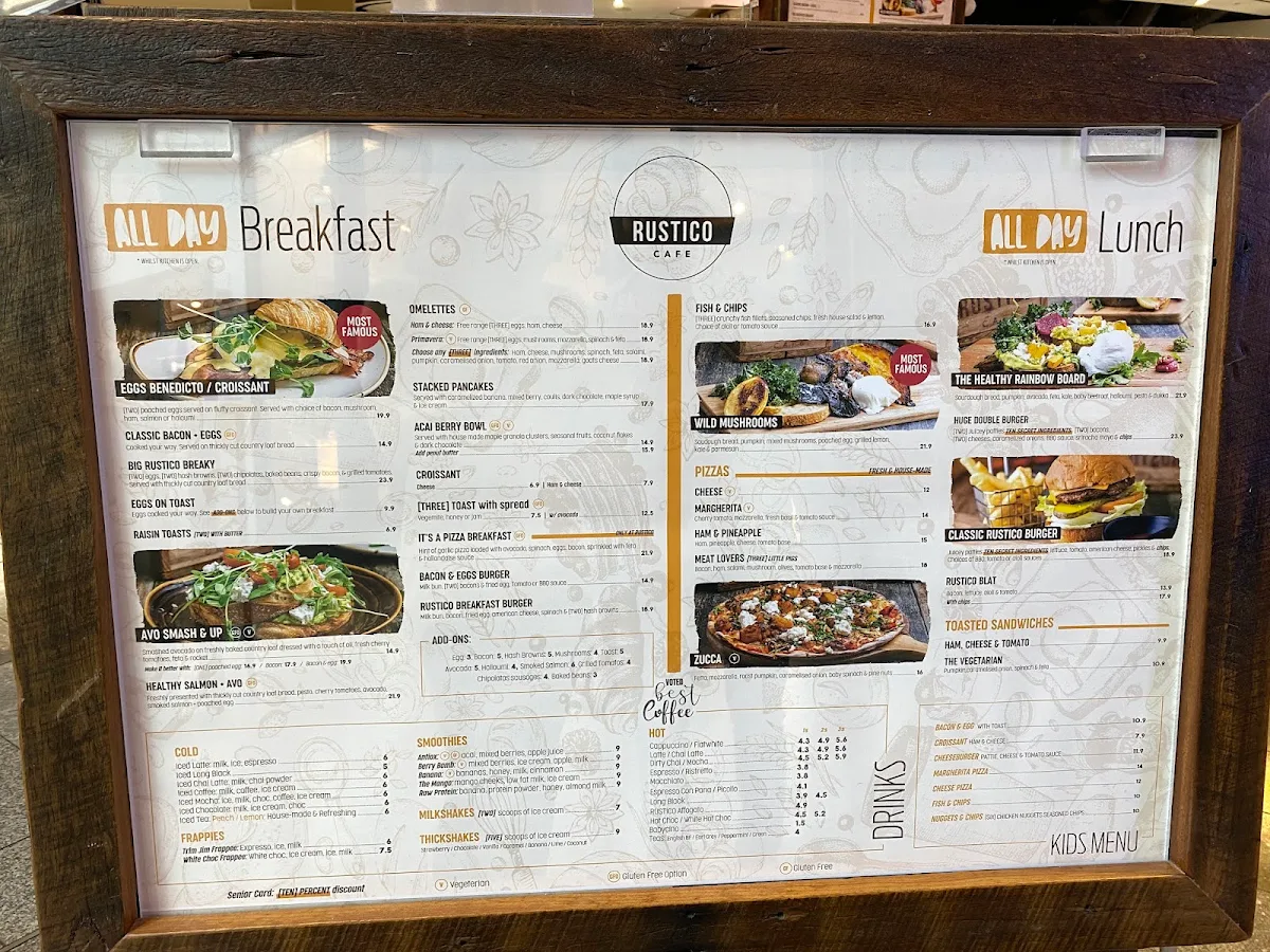 Menu, Rustico Cafe Pacific Fair