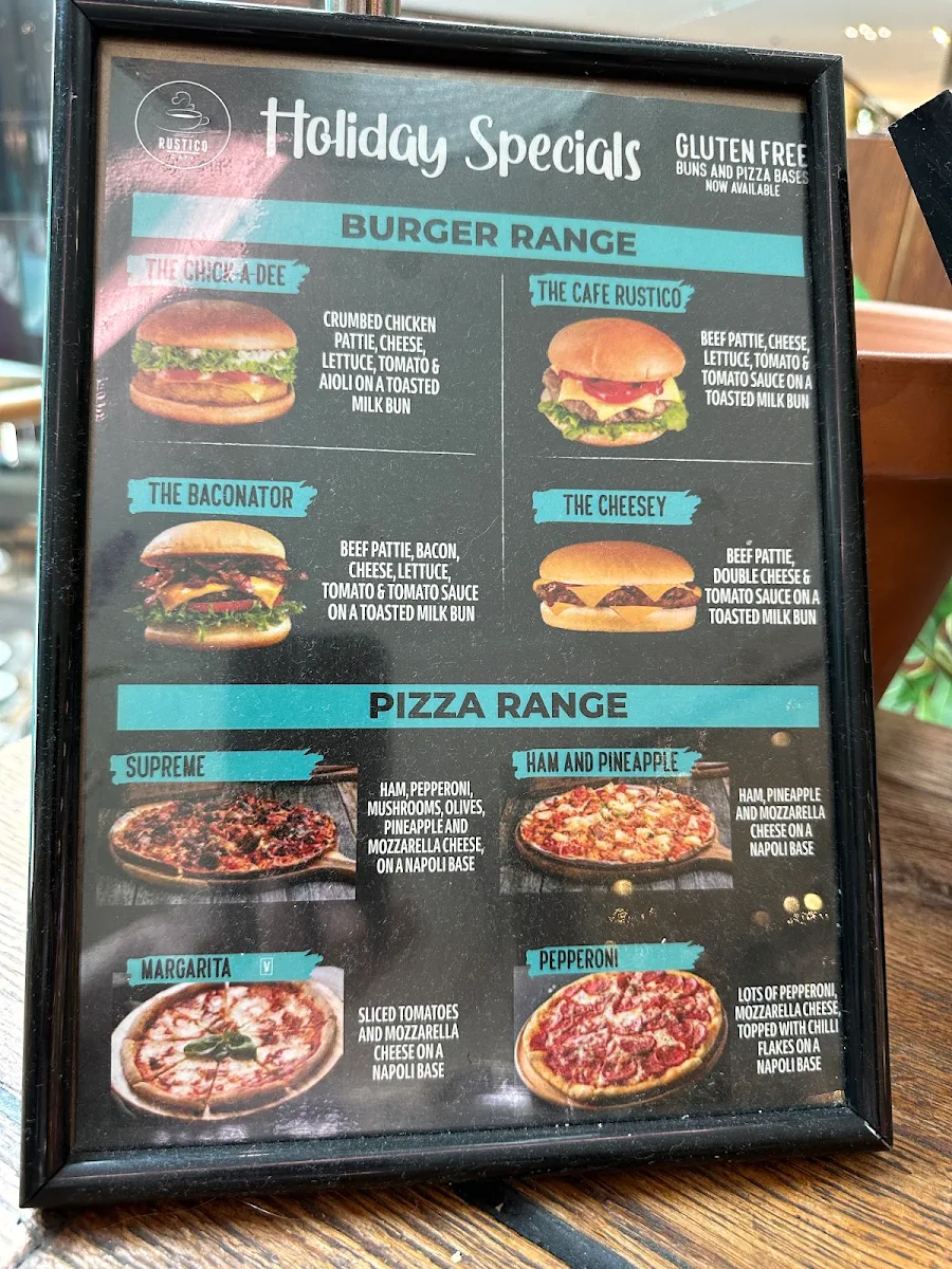 Menu, Rustico Cafe Pacific Fair