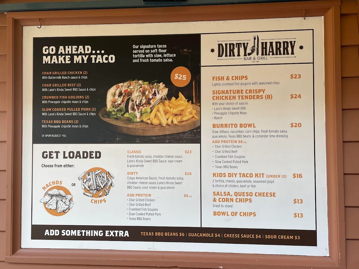 Menu, The Dirty Harry Bar