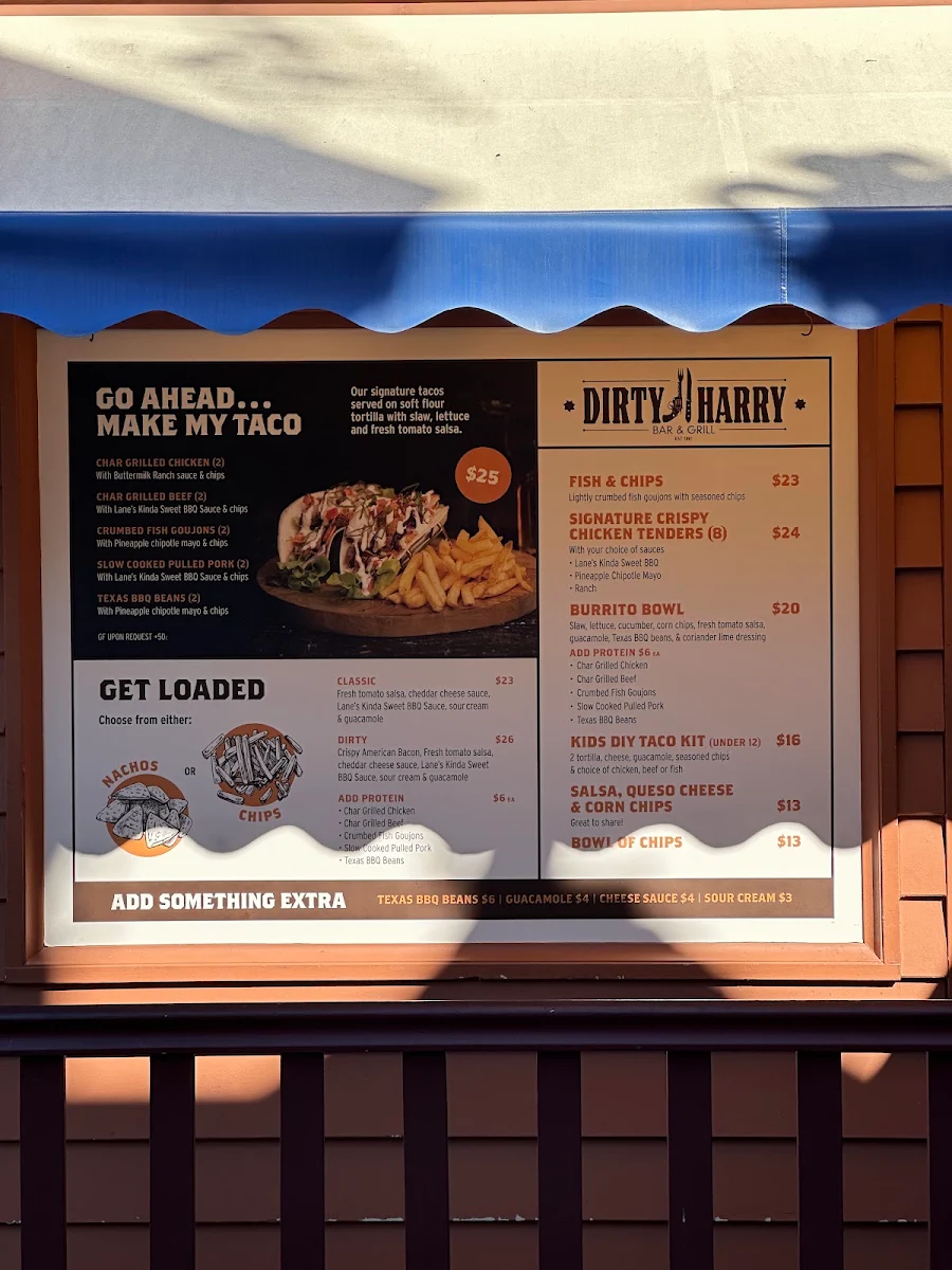 Menu, The Dirty Harry Bar