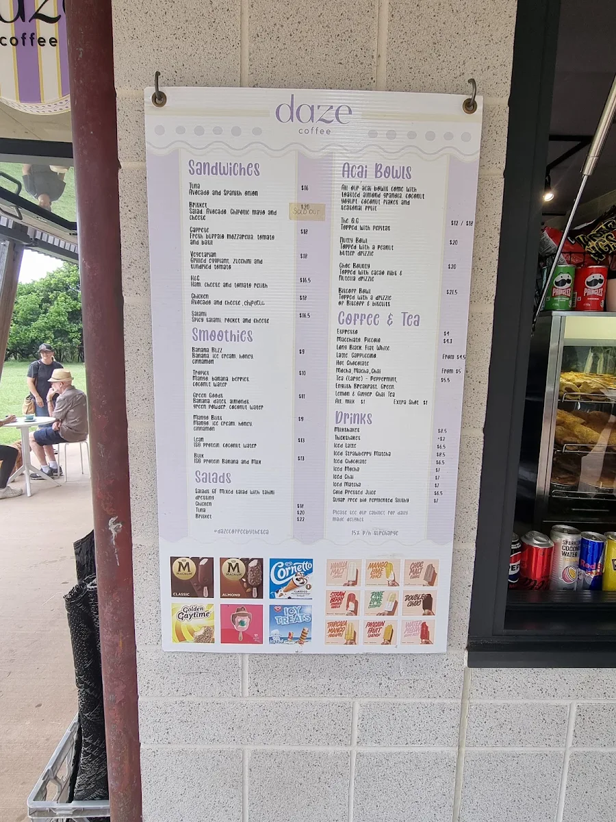 Menu, Daze Coffee