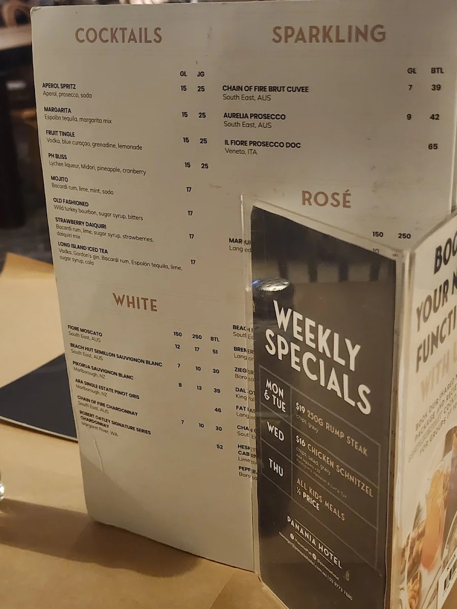 Menu, Panania Hotel