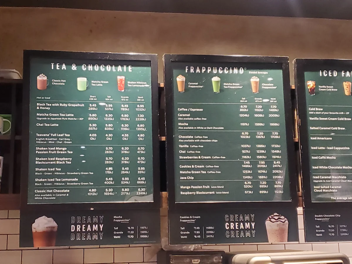 Menu, Starbucks 117 Swanston Street