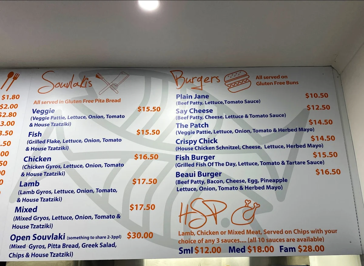 Menu, Seafood Grill Fish & Chippery
