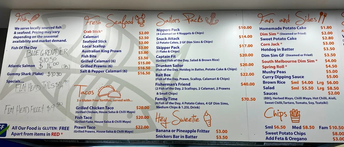 Menu, Seafood Grill Fish & Chippery