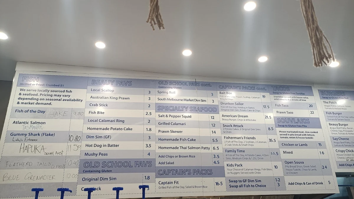 Menu, Seafood Grill Fish & Chippery