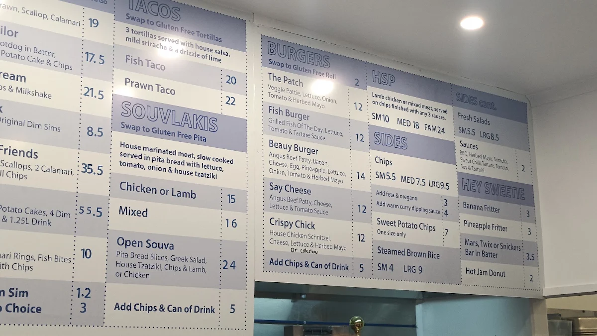 Menu, Seafood Grill Fish & Chippery