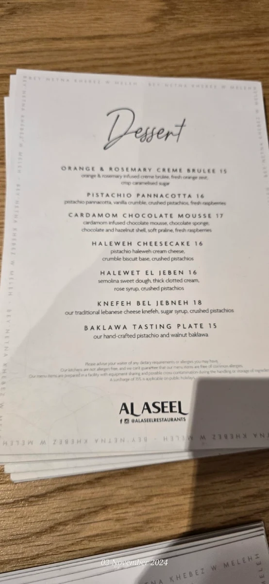 Menu, Al Aseel Restaurant Penrith