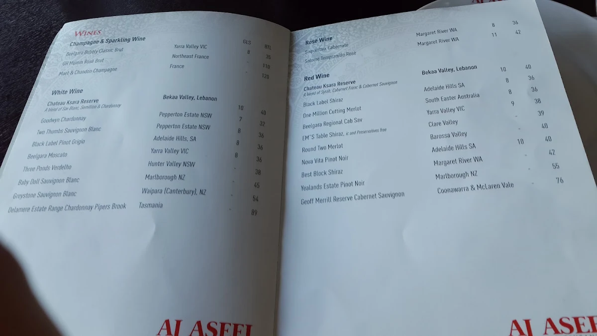 Menu, Al Aseel Restaurant Penrith