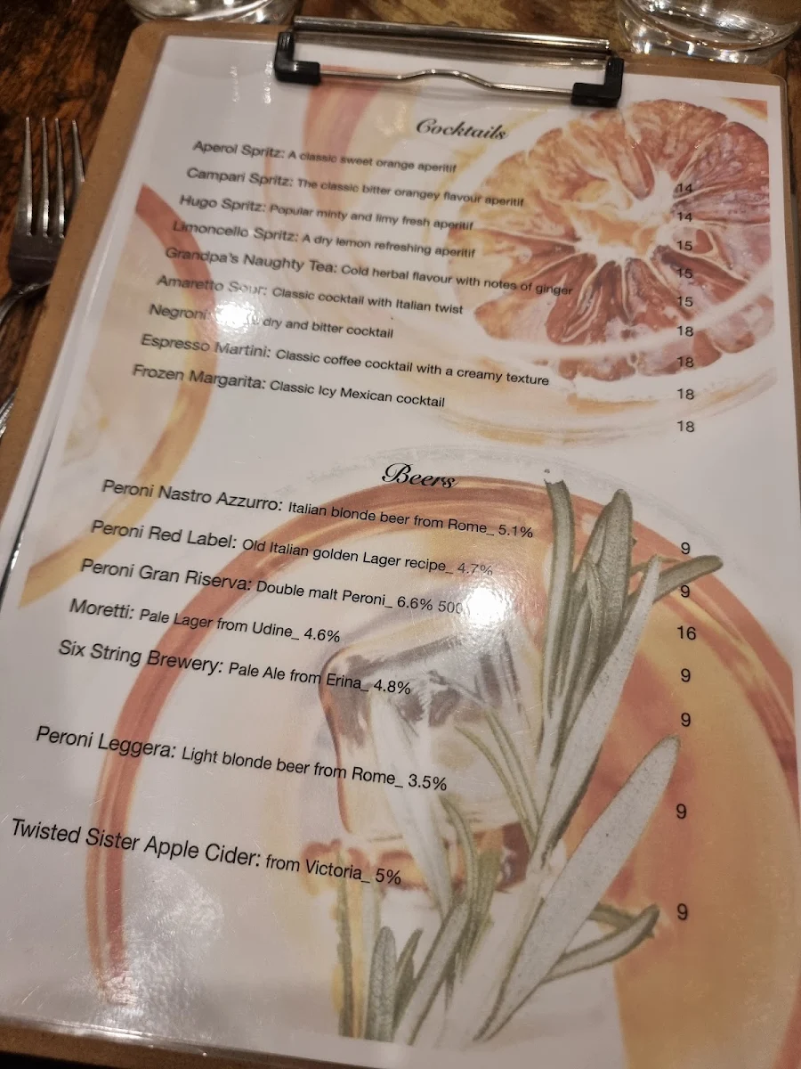 Menu, Osteria a' Mano