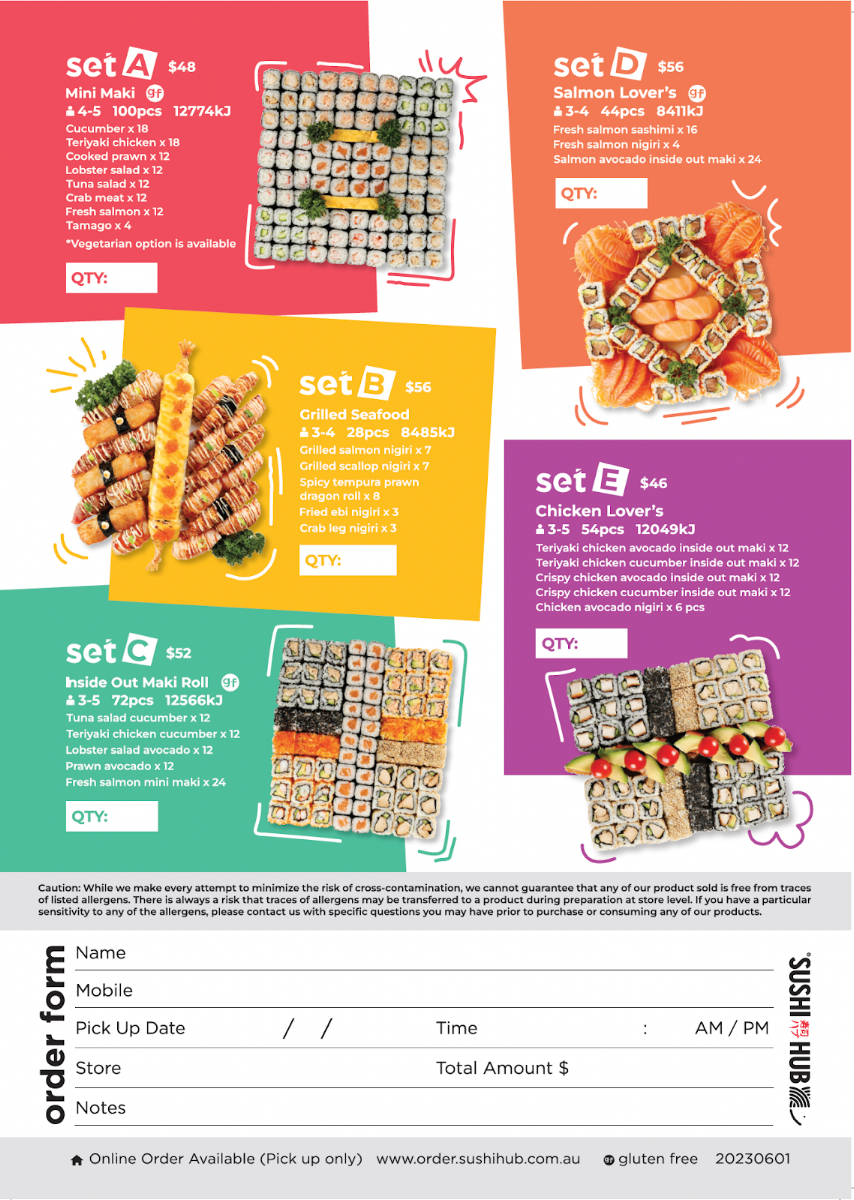 Menu, Sushi Hub Rockingham Central