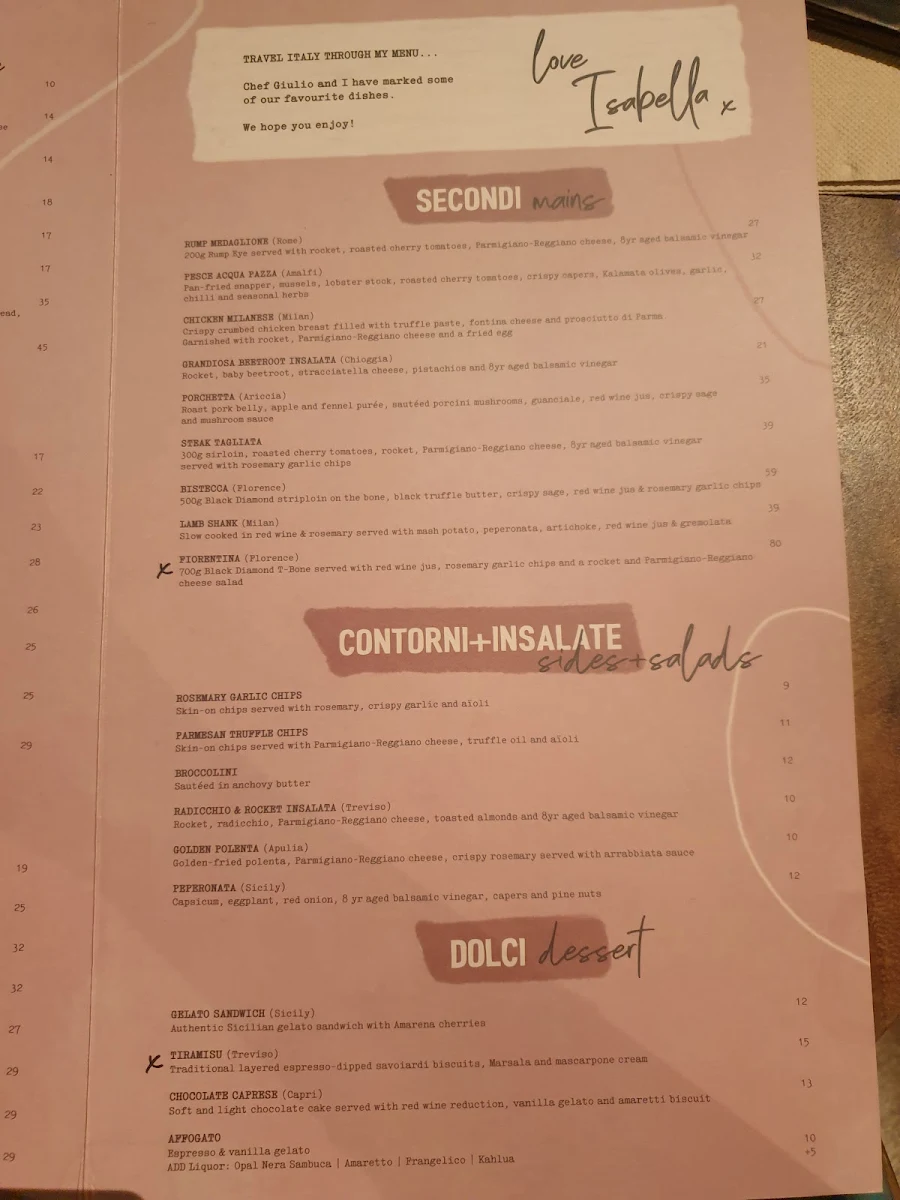 Menu, Italian Street Kitchen Penrith