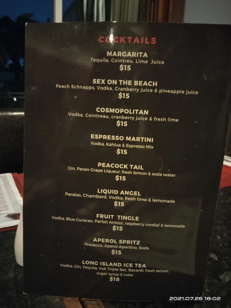 Menu, Sunbreakers Restaurant