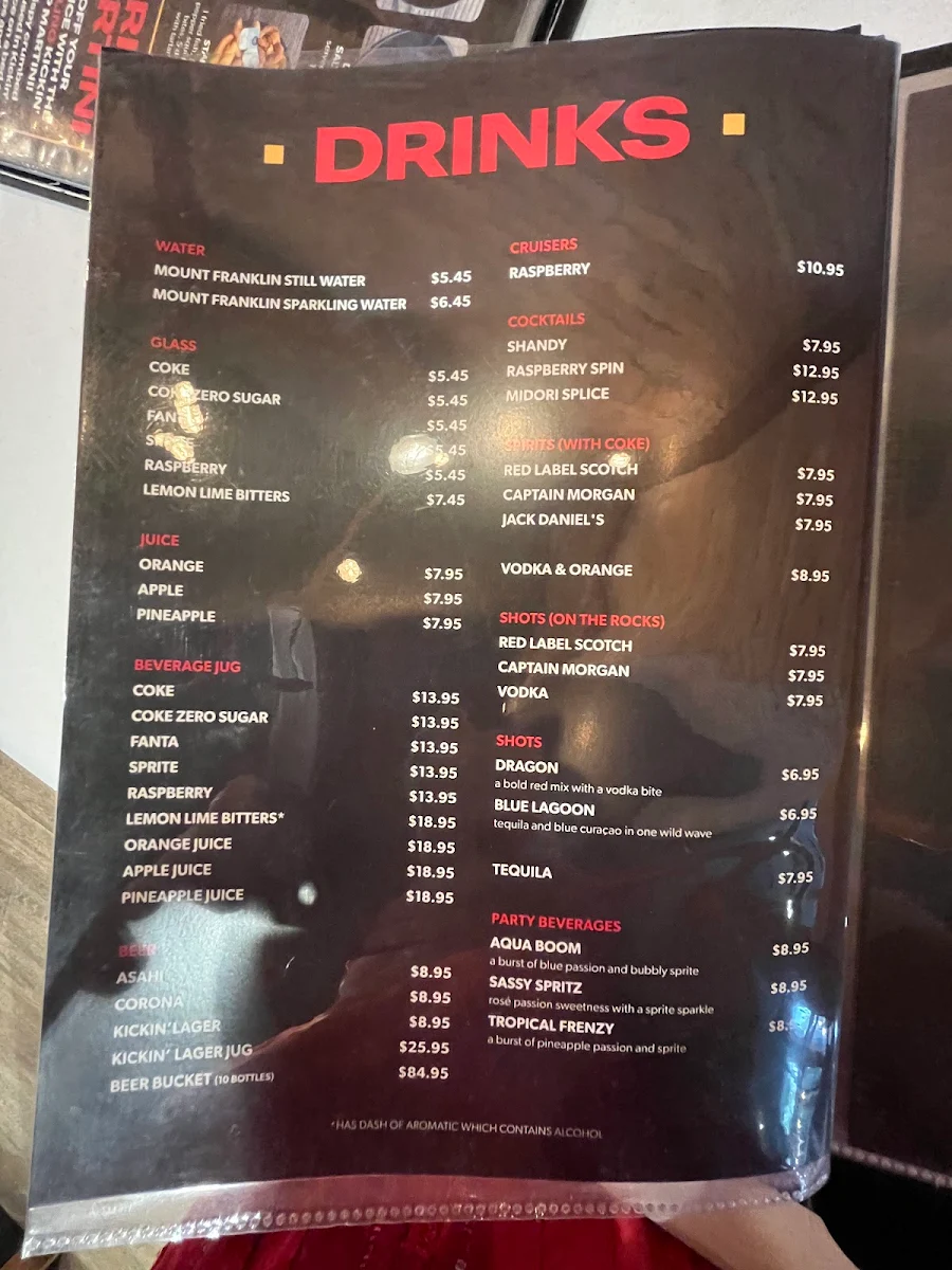 Menu, Kickin'Inn Kirrawee