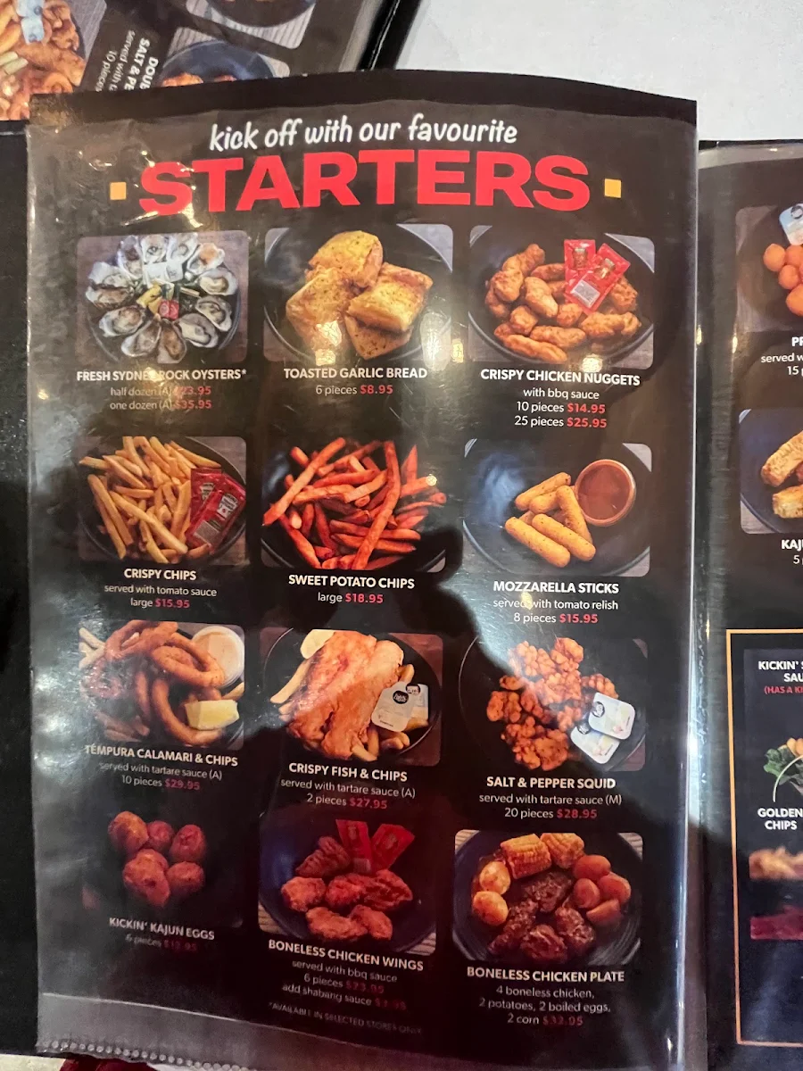 Menu, Kickin'Inn Kirrawee