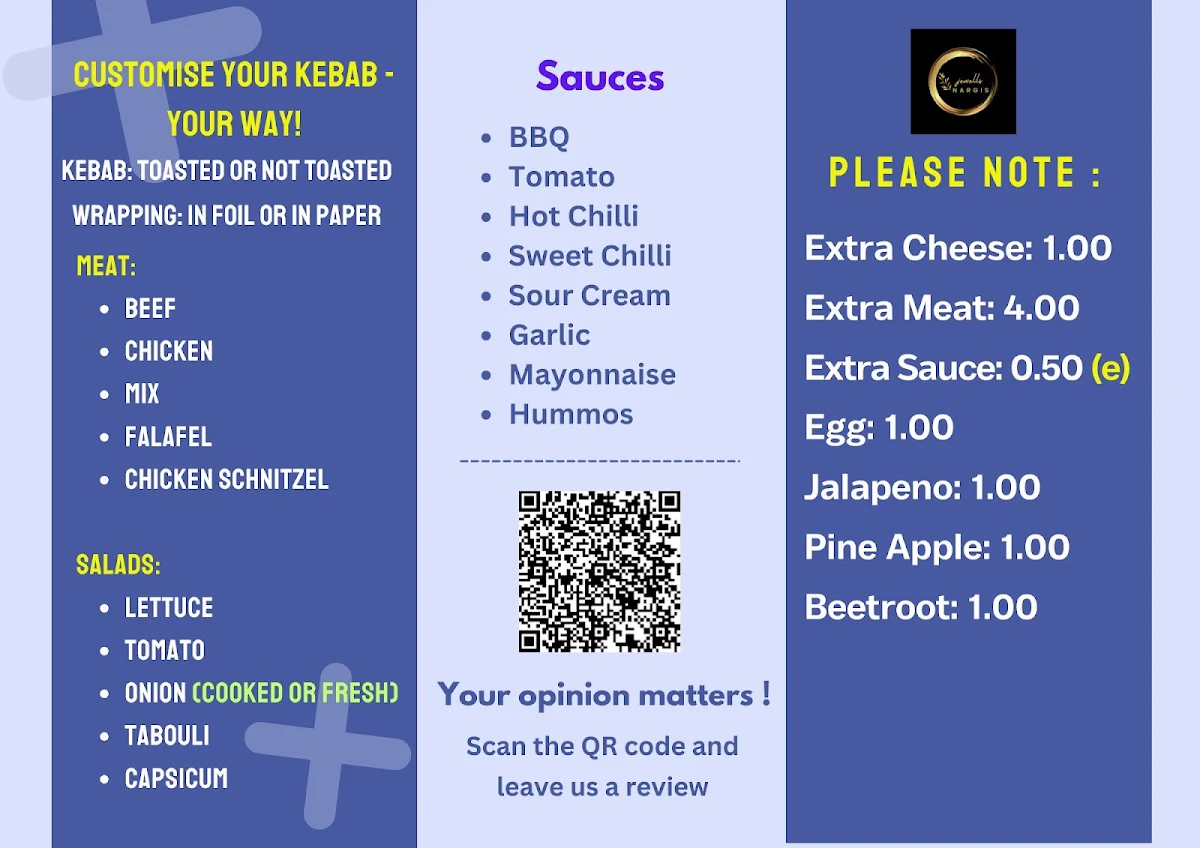 Menu, Jewells Nargis