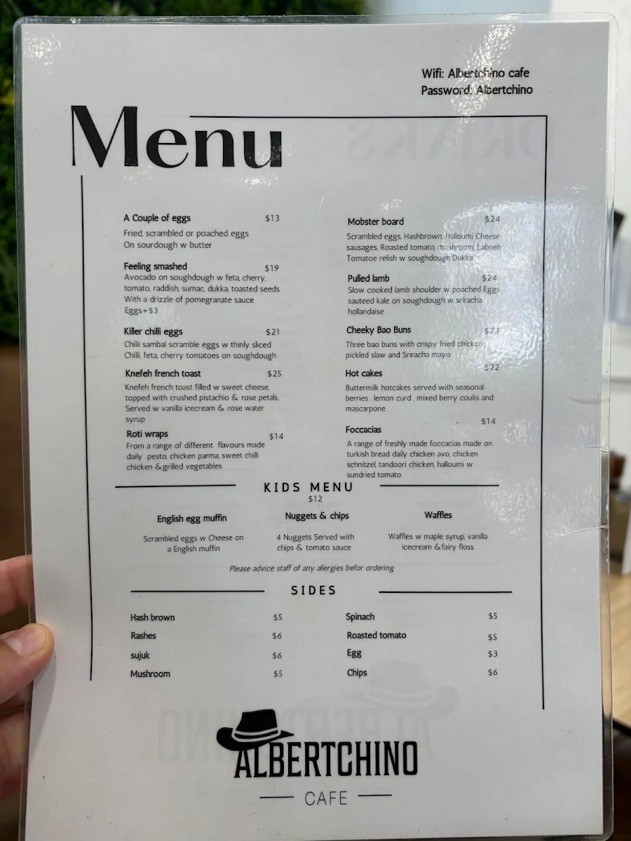 Menu, Albertchino Cafe