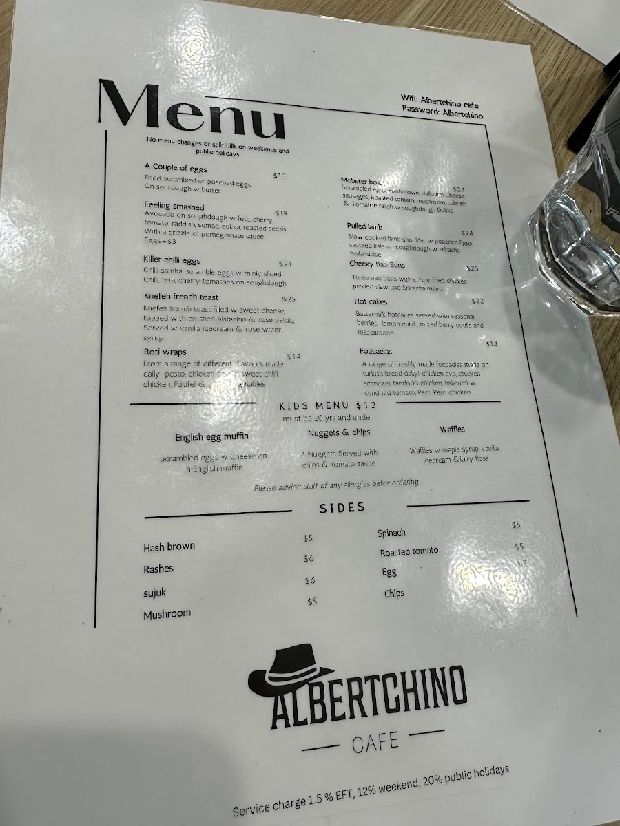 Menu, Albertchino Cafe