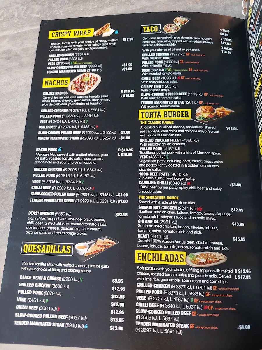 Menu, Burrito Bar Strathpine