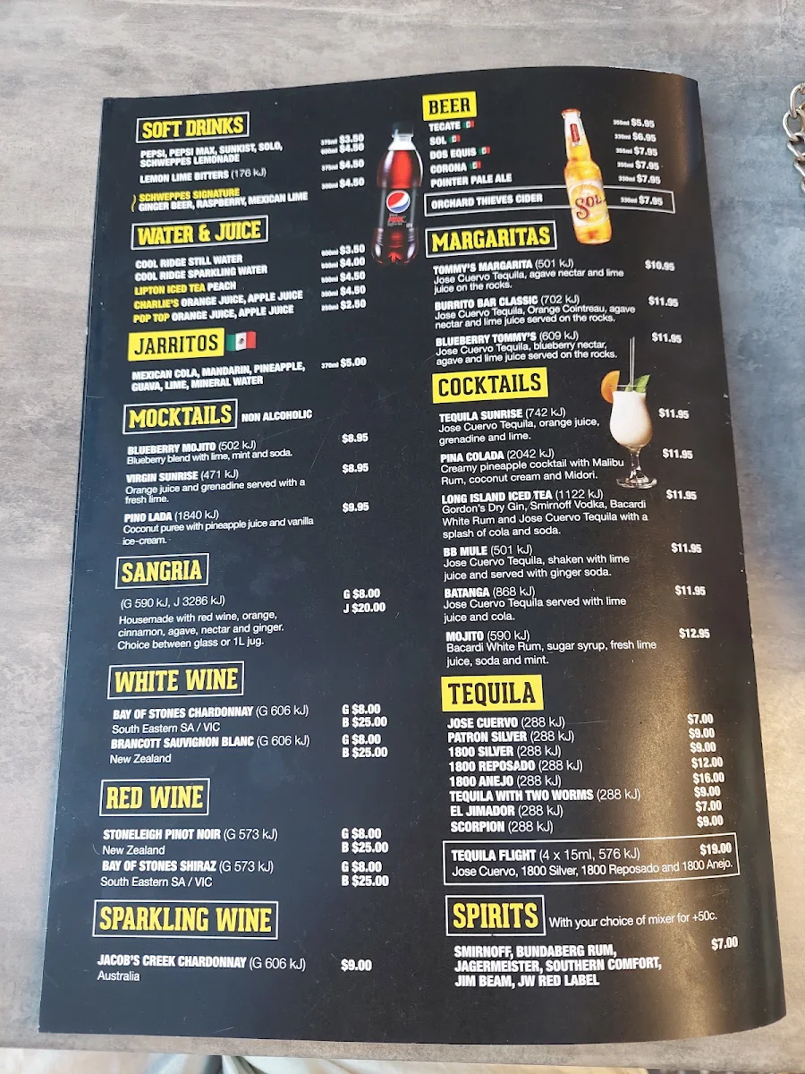Menu, Burrito Bar Strathpine