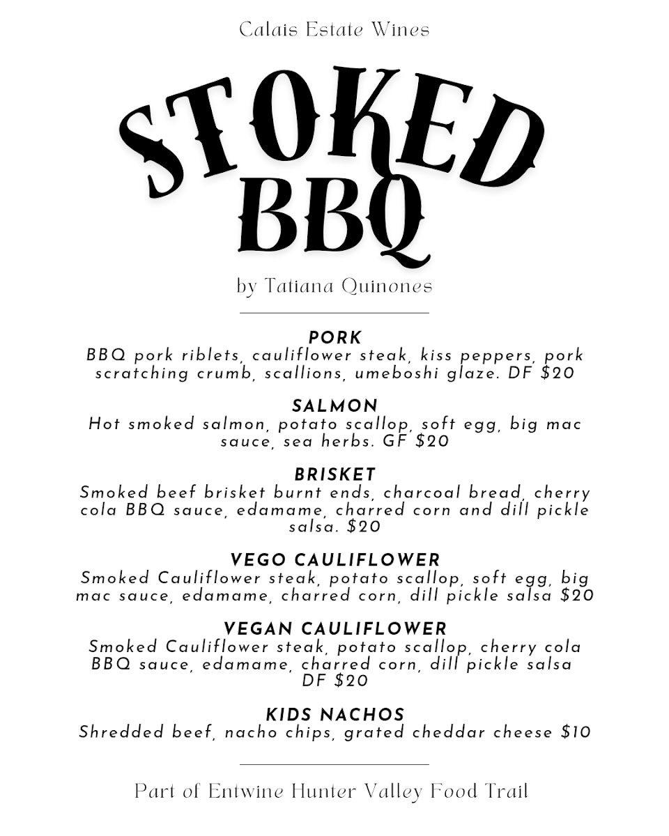 Menu, Stoked BBQ | Part of Entwine Food Trail
