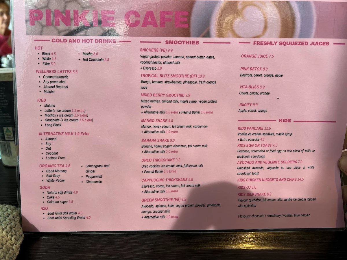 Menu, Pinkie Cafe